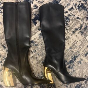 Bottega Veneta Black and Gold Heeled Tex Boots (New and never worn)